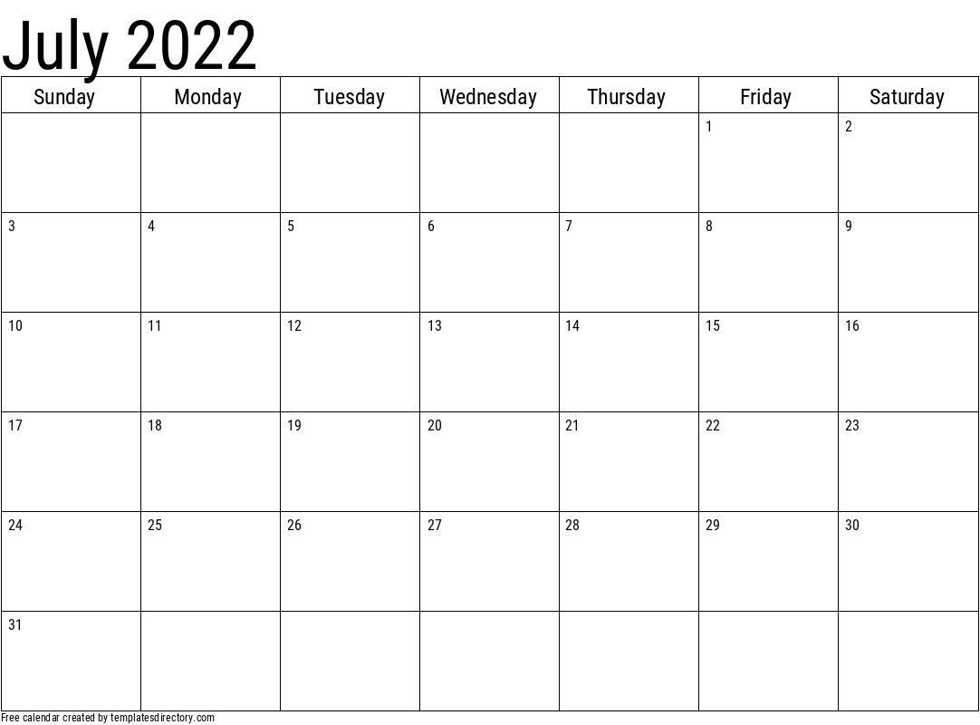 2022 July Calendar