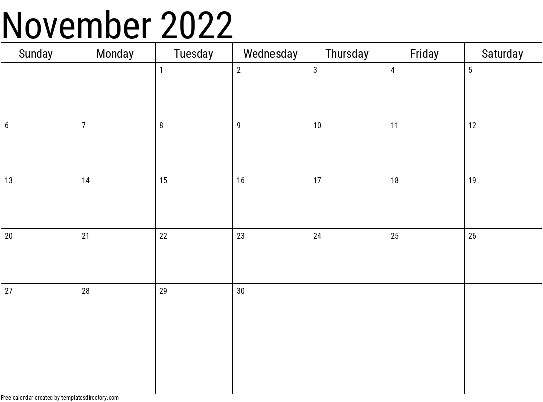 2022 November Calendar Template