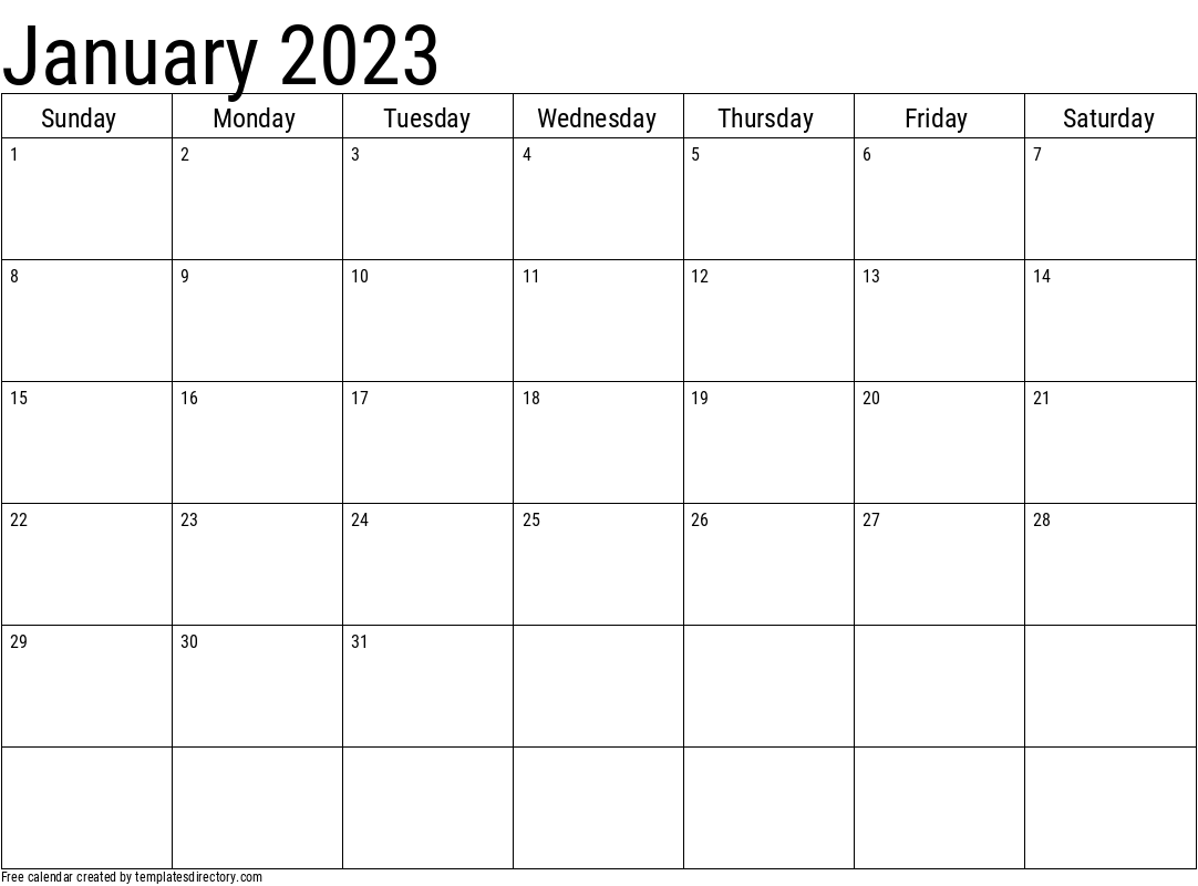 2023 January Calendar Template
