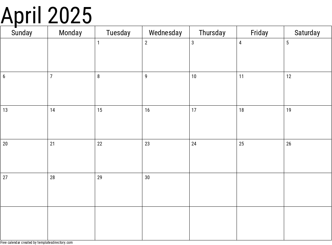 2025 April Calendar Template
