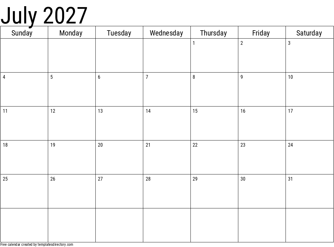 2027 July Calendar Template