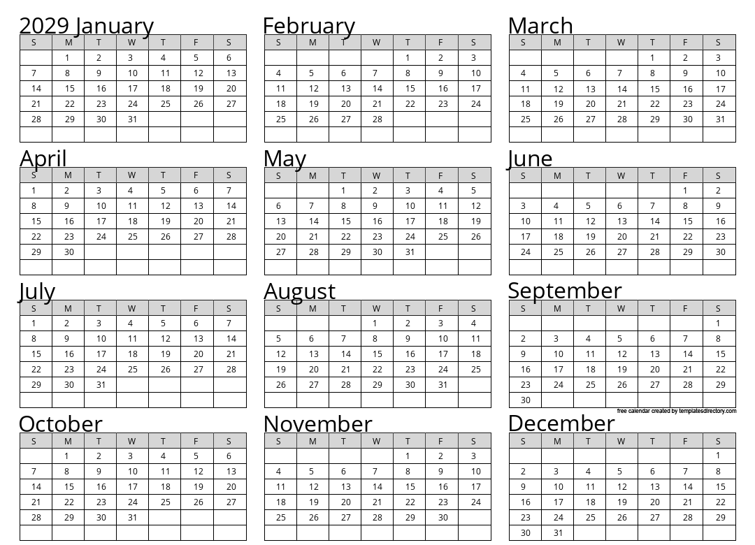 Calendar For Year 2029 