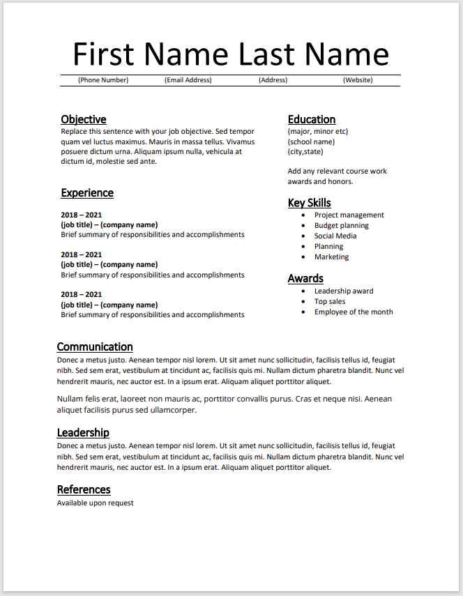 Two Column Resume